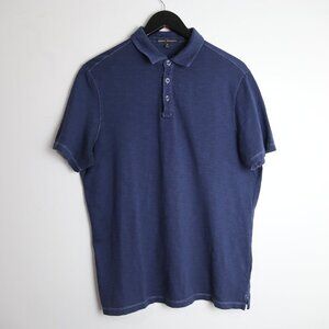 Robert Barakett Dunlevy Cotton Polo Navy Blue Collared Shirt Men's Size Medium